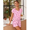 image:imageEkouaer Women 2 Piece Pajamas Set Short Sleeve Comfy Lounge Set Round Neck Tops and Shorts Pjs with PocketsPink Bow