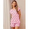 image:imageEkouaer Women 2 Piece Pajamas Set Short Sleeve Comfy Lounge Set Round Neck Tops and Shorts Pjs with PocketsPink Cherry