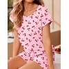 image:imageEkouaer Women 2 Piece Pajamas Set Short Sleeve Comfy Lounge Set Round Neck Tops and Shorts Pjs with PocketsPink Cherry