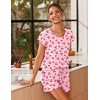 image:imageEkouaer Women 2 Piece Pajamas Set Short Sleeve Comfy Lounge Set Round Neck Tops and Shorts Pjs with PocketsPink Cherry