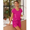image:imageEkouaer Women 2 Piece Pajamas Set Short Sleeve Comfy Lounge Set Round Neck Tops and Shorts Pjs with PocketsRose Red