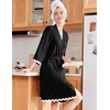 image:imageEkouaer Women Kimono Robe 34 Sleeves Loungewear Dress Knee Length Sleepwear Pockets Housecoat Short Bathrobe SXXLCblack