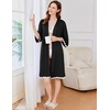 image:imageEkouaer Women Kimono Robe 34 Sleeves Loungewear Dress Knee Length Sleepwear Pockets Housecoat Short Bathrobe SXXLCblack