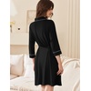 image:imageEkouaer Women Robes Shawl Collar Bathrobe Short Kimono Robe Soft Knit Bathrobes Ladies Sleepwear with Pockets Black XXLarge