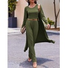image:imageEkouaer Womens 3 Piece Lounge Set Pajama Long Sleeve Cardigan Sleeveless Top Pants Sweatsuit SXXLArmy Green