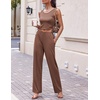 image:imageEkouaer Womens 3 Piece Lounge Set Pajama Long Sleeve Cardigan Sleeveless Top Pants Sweatsuit SXXLBrown