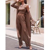 image:imageEkouaer Womens 3 Piece Lounge Set Pajama Long Sleeve Cardigan Sleeveless Top Pants Sweatsuit SXXLBrown