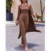 image:imageEkouaer Womens 3 Piece Lounge Set Pajama Long Sleeve Cardigan Sleeveless Top Pants Sweatsuit SXXLBrown