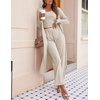 image:imageEkouaer Womens 3 Piece Lounge Set Pajama Long Sleeve Cardigan Sleeveless Top Pants Sweatsuit SXXLCream