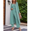 image:imageEkouaer Womens 3 Piece Lounge Set Pajama Long Sleeve Cardigan Sleeveless Top Pants Sweatsuit SXXLGreen