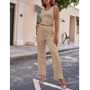 image:imageEkouaer Womens 3 Piece Lounge Set Pajama Long Sleeve Cardigan Sleeveless Top Pants Sweatsuit SXXLKhaki