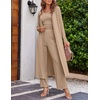 image:imageEkouaer Womens 3 Piece Lounge Set Pajama Long Sleeve Cardigan Sleeveless Top Pants Sweatsuit SXXLKhaki