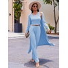 image:imageEkouaer Womens 3 Piece Lounge Set Pajama Long Sleeve Cardigan Sleeveless Top Pants Sweatsuit SXXLLight Blue