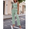 image:imageEkouaer Womens 3 Piece Lounge Set Pajama Long Sleeve Cardigan Sleeveless Top Pants Sweatsuit SXXLLight Green