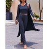 image:imageEkouaer Womens 3 Piece Lounge Set Pajama Long Sleeve Cardigan Sleeveless Top Pants Sweatsuit SXXLNavy
