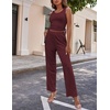 image:imageEkouaer Womens 3 Piece Lounge Set Pajama Long Sleeve Cardigan Sleeveless Top Pants Sweatsuit SXXLWine