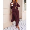 image:imageEkouaer Womens 3 Piece Lounge Set Pajama Long Sleeve Cardigan Sleeveless Top Pants Sweatsuit SXXLWine