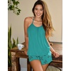 image:imageEkouaer Womens Cami Pajama Set Sexy Sleeveless Sleepwear 2 Piece PJ Set with Shorts Sexy Pj NightwearGreen Butterfly