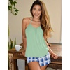 image:imageEkouaer Womens Cami Pajama Set Sexy Sleeveless Sleepwear 2 Piece PJ Set with Shorts Sexy Pj NightwearGreen Plaid