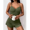 image:imageEkouaer Womens Cami Pajama Sets 2 Piece Ribbed Knit Lingerie Sleeveless Tank Top and Shorts Camisole Pjs SleepwearArmy Green
