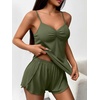 image:imageEkouaer Womens Cami Pajama Sets 2 Piece Ribbed Knit Lingerie Sleeveless Tank Top and Shorts Camisole Pjs SleepwearArmy Green