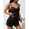 image:imageEkouaer Womens Cami Pajama Sets 2 Piece Ribbed Knit Lingerie Sleeveless Tank Top and Shorts Camisole Pjs SleepwearBlack