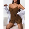 image:imageEkouaer Womens Cami Pajama Sets 2 Piece Ribbed Knit Lingerie Sleeveless Tank Top and Shorts Camisole Pjs SleepwearBrown