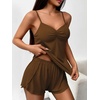 image:imageEkouaer Womens Cami Pajama Sets 2 Piece Ribbed Knit Lingerie Sleeveless Tank Top and Shorts Camisole Pjs SleepwearBrown