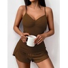 image:imageEkouaer Womens Cami Pajama Sets 2 Piece Ribbed Knit Lingerie Sleeveless Tank Top and Shorts Camisole Pjs SleepwearBrown