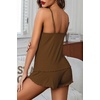 image:imageEkouaer Womens Cami Pajama Sets 2 Piece Ribbed Knit Lingerie Sleeveless Tank Top and Shorts Camisole Pjs SleepwearBrown