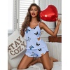 image:imageEkouaer Womens Cami Pajama Sets 2 Piece Ribbed Knit Lingerie Sleeveless Tank Top and Shorts Camisole Pjs SleepwearButterfly Print