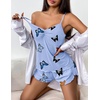image:imageEkouaer Womens Cami Pajama Sets 2 Piece Ribbed Knit Lingerie Sleeveless Tank Top and Shorts Camisole Pjs SleepwearButterfly Print