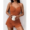 image:imageEkouaer Womens Cami Pajama Sets 2 Piece Ribbed Knit Lingerie Sleeveless Tank Top and Shorts Camisole Pjs SleepwearCaramel