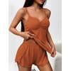 image:imageEkouaer Womens Cami Pajama Sets 2 Piece Ribbed Knit Lingerie Sleeveless Tank Top and Shorts Camisole Pjs SleepwearCaramel