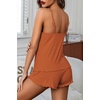 image:imageEkouaer Womens Cami Pajama Sets 2 Piece Ribbed Knit Lingerie Sleeveless Tank Top and Shorts Camisole Pjs SleepwearCaramel
