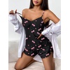 image:imageEkouaer Womens Cami Pajama Sets 2 Piece Ribbed Knit Lingerie Sleeveless Tank Top and Shorts Camisole Pjs SleepwearCherry Black