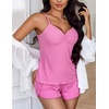 image:imageEkouaer Womens Cami Pajama Sets 2 Piece Ribbed Knit Lingerie Sleeveless Tank Top and Shorts Camisole Pjs SleepwearHot Pink
