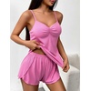 image:imageEkouaer Womens Cami Pajama Sets 2 Piece Ribbed Knit Lingerie Sleeveless Tank Top and Shorts Camisole Pjs SleepwearHot Pink