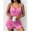 image:imageEkouaer Womens Cami Pajama Sets 2 Piece Ribbed Knit Lingerie Sleeveless Tank Top and Shorts Camisole Pjs SleepwearHot Pink