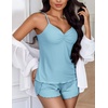 image:imageEkouaer Womens Cami Pajama Sets 2 Piece Ribbed Knit Lingerie Sleeveless Tank Top and Shorts Camisole Pjs SleepwearLight Blue