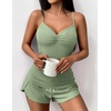 image:imageEkouaer Womens Cami Pajama Sets 2 Piece Ribbed Knit Lingerie Sleeveless Tank Top and Shorts Camisole Pjs SleepwearLight Green