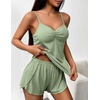 image:imageEkouaer Womens Cami Pajama Sets 2 Piece Ribbed Knit Lingerie Sleeveless Tank Top and Shorts Camisole Pjs SleepwearLight Green
