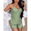 image:imageEkouaer Womens Cami Pajama Sets 2 Piece Ribbed Knit Lingerie Sleeveless Tank Top and Shorts Camisole Pjs SleepwearLight Green