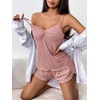 image:imageEkouaer Womens Cami Pajama Sets 2 Piece Ribbed Knit Lingerie Sleeveless Tank Top and Shorts Camisole Pjs SleepwearLight Pink