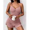 image:imageEkouaer Womens Cami Pajama Sets 2 Piece Ribbed Knit Lingerie Sleeveless Tank Top and Shorts Camisole Pjs SleepwearLight Pink