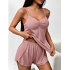 image:imageEkouaer Womens Cami Pajama Sets 2 Piece Ribbed Knit Lingerie Sleeveless Tank Top and Shorts Camisole Pjs SleepwearLight Pink