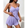 image:imageEkouaer Womens Cami Pajama Sets 2 Piece Ribbed Knit Lingerie Sleeveless Tank Top and Shorts Camisole Pjs SleepwearLilac