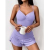 image:imageEkouaer Womens Cami Pajama Sets 2 Piece Ribbed Knit Lingerie Sleeveless Tank Top and Shorts Camisole Pjs SleepwearLilac