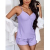image:imageEkouaer Womens Cami Pajama Sets 2 Piece Ribbed Knit Lingerie Sleeveless Tank Top and Shorts Camisole Pjs SleepwearLilac