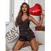 image:imageEkouaer Womens Cami Pajama Sets 2 Piece Ribbed Knit Lingerie Sleeveless Tank Top and Shorts Camisole Pjs SleepwearLips Print